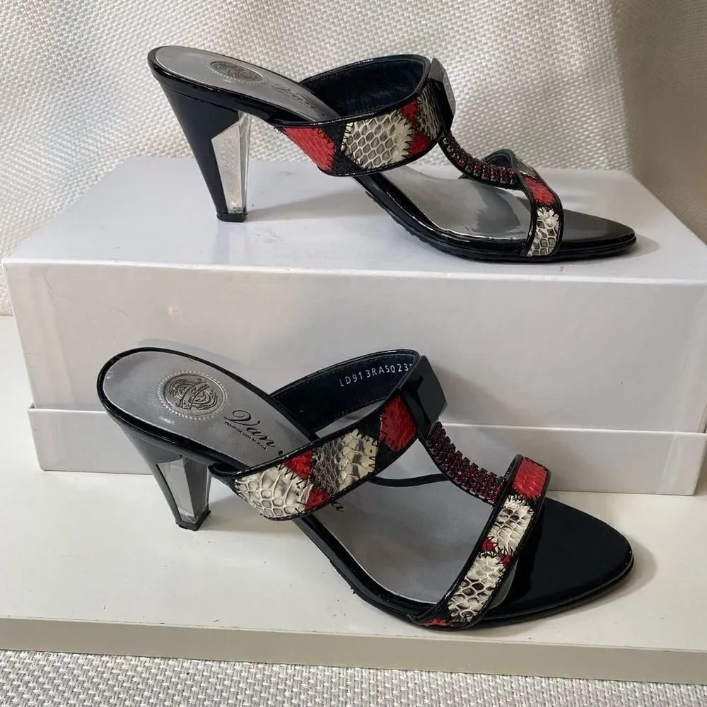 Van Maria by Soda Snakeskin & Rhinestone Heels Size 6 | 3” Acrylic Heel Slip-Ons